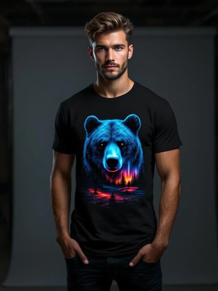 Aurora bear, double exposure with northern lights