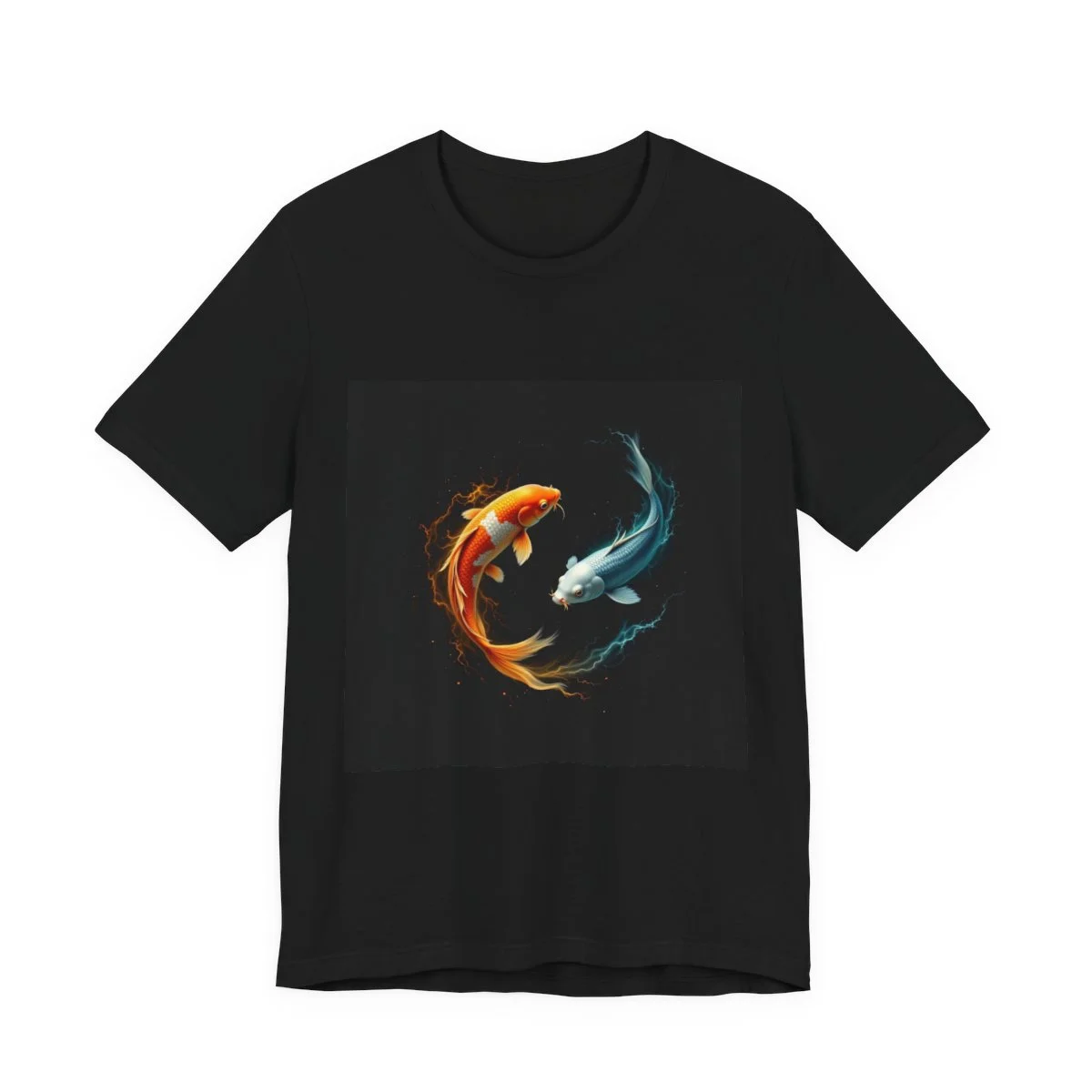 Luminous koi fish pair in swirling cosmic waters, vivid orange and gold