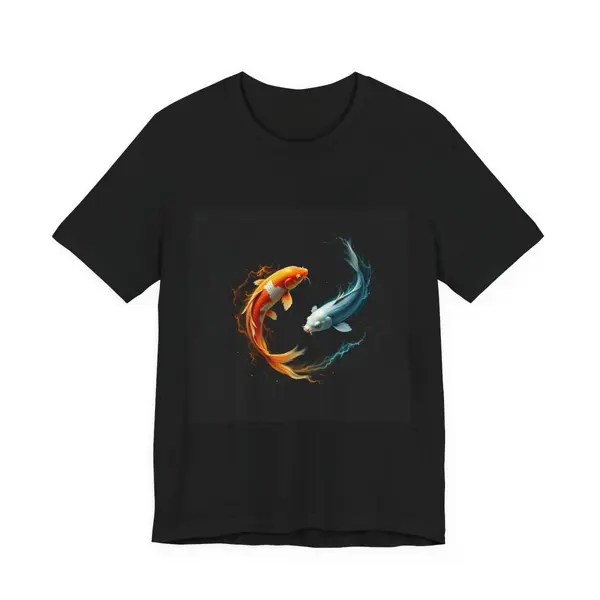 Luminous koi fish pair in swirling cosmic waters, vivid orange and gold