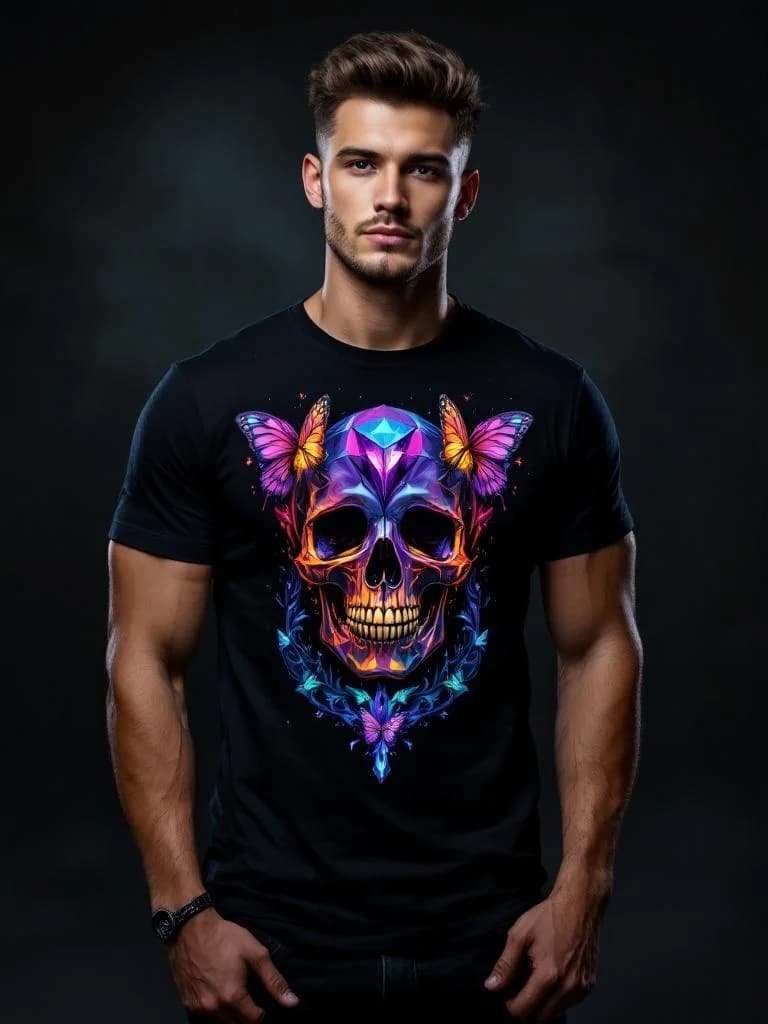 Crystal amethyst skull with rainbow butterflies