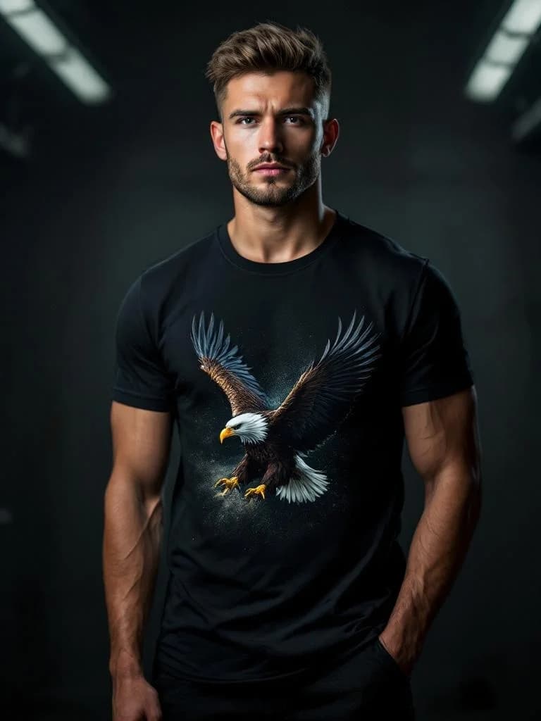 Majestic bald eagle in flight, patriotic colors