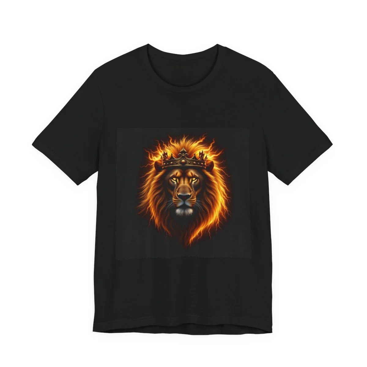 Lion king with crown of flames and lightning, golden electric mane