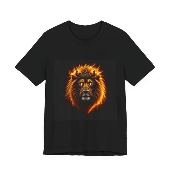 Lion king with crown of flames and lightning, golden electric mane