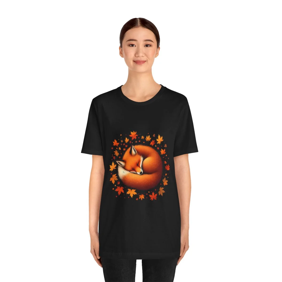 Red fox sleeping in autumn leaves, warm fall colors