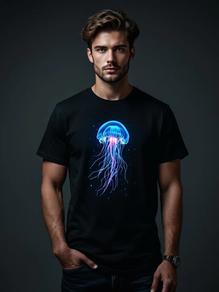 Bioluminescent jellyfish, deep sea glow