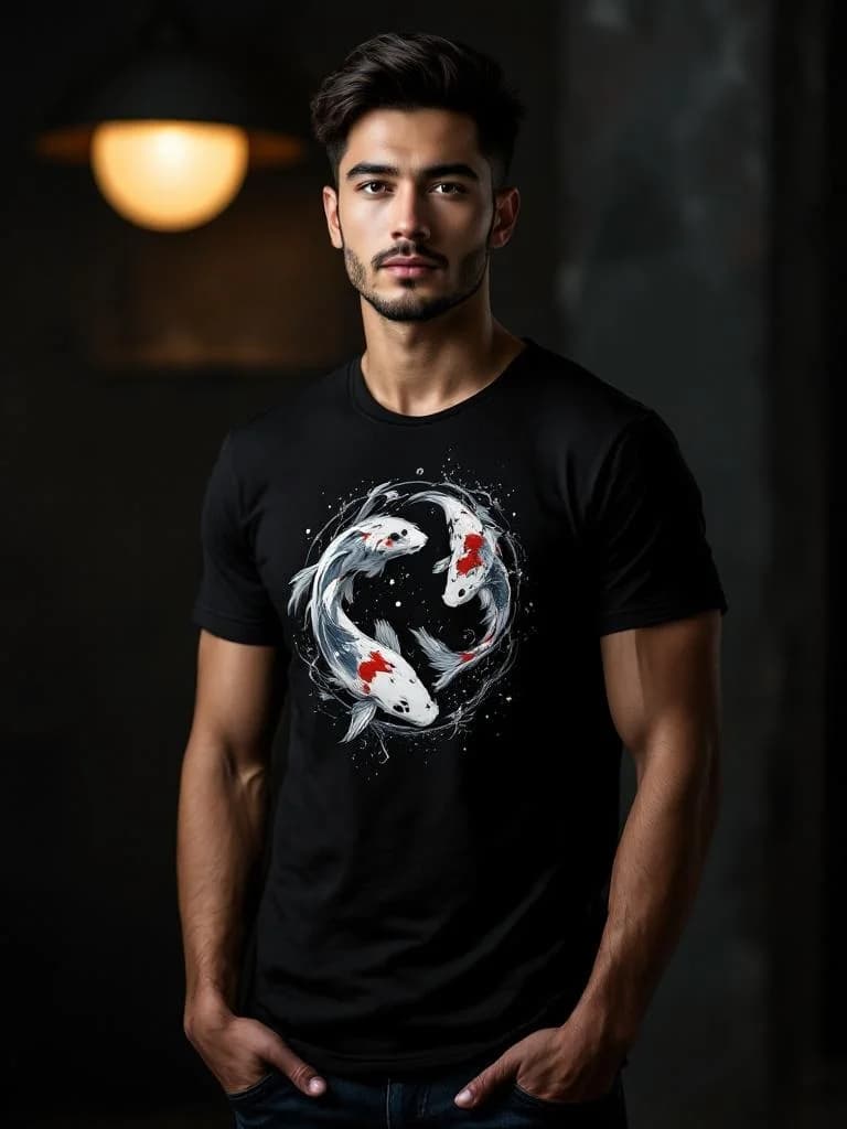 Koi fish yin-yang, Japanese watercolor