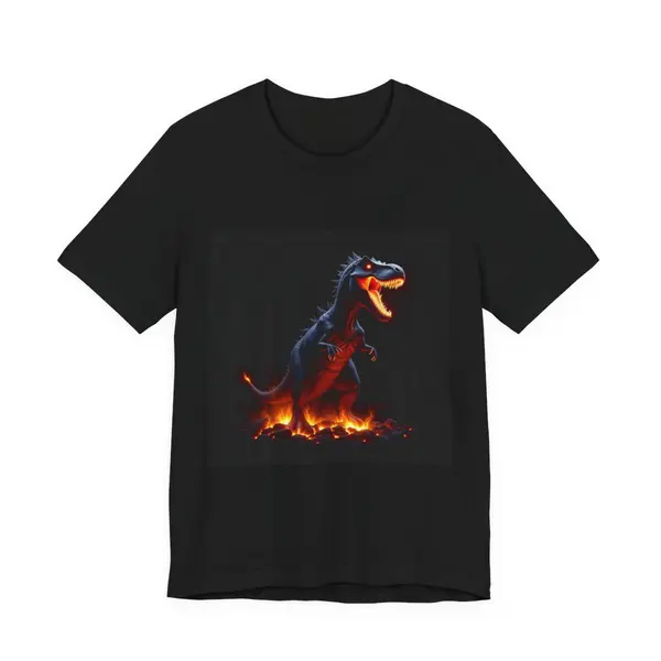 T-Rex made of molten lava and volcanic rocks erupting with fire