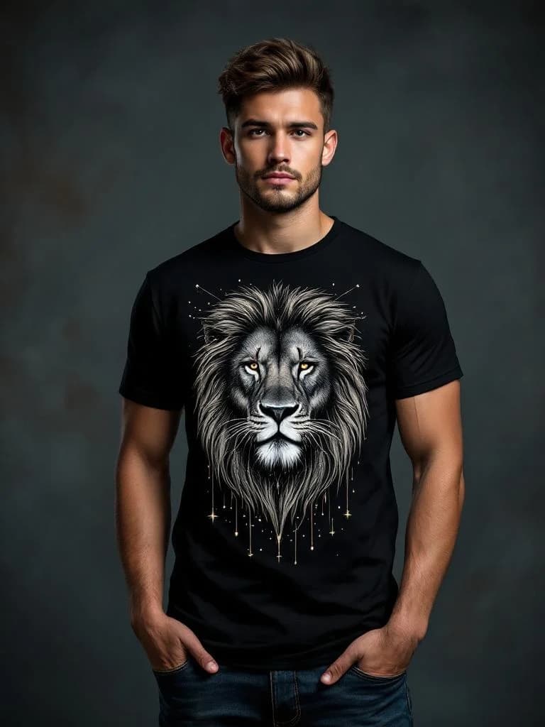 Cosmic lion with constellation mane