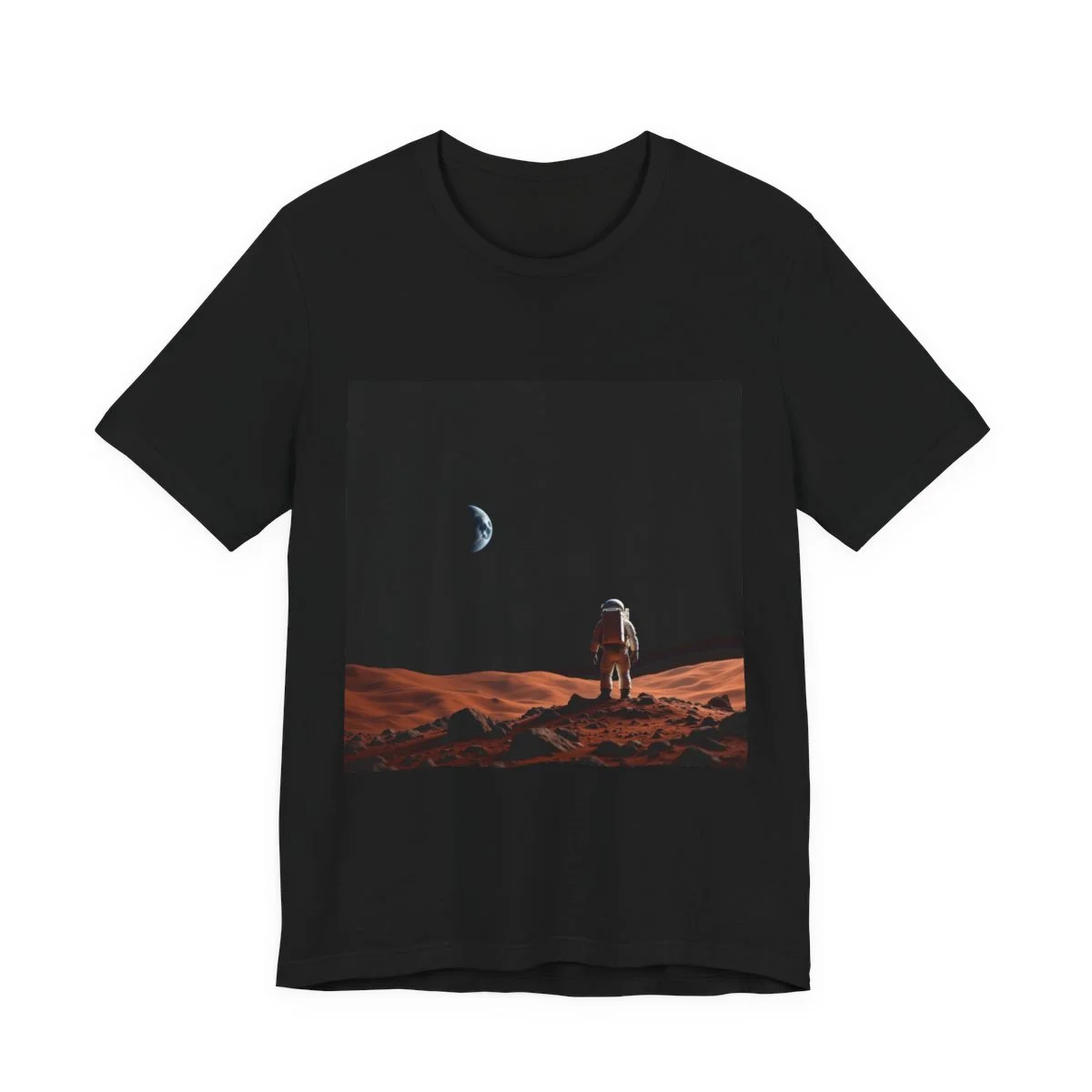 Astronaut on Mars looking back at distant Earth, space exploration