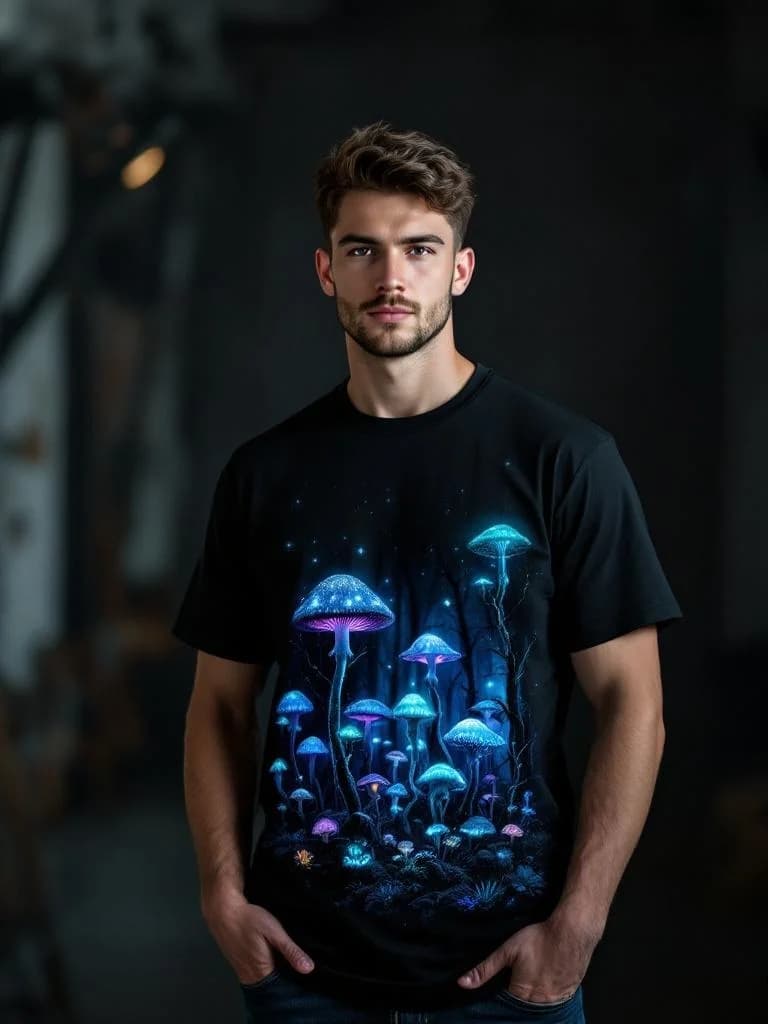 Bioluminescent mushroom forest