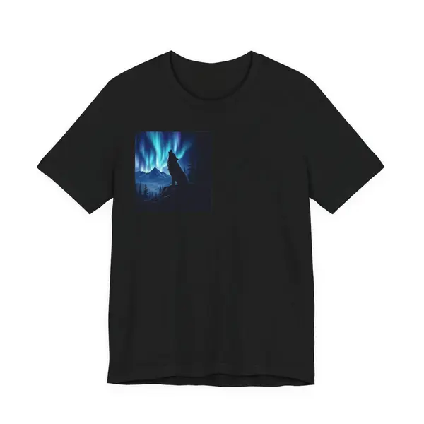 Wolf howling with northern lights aurora background