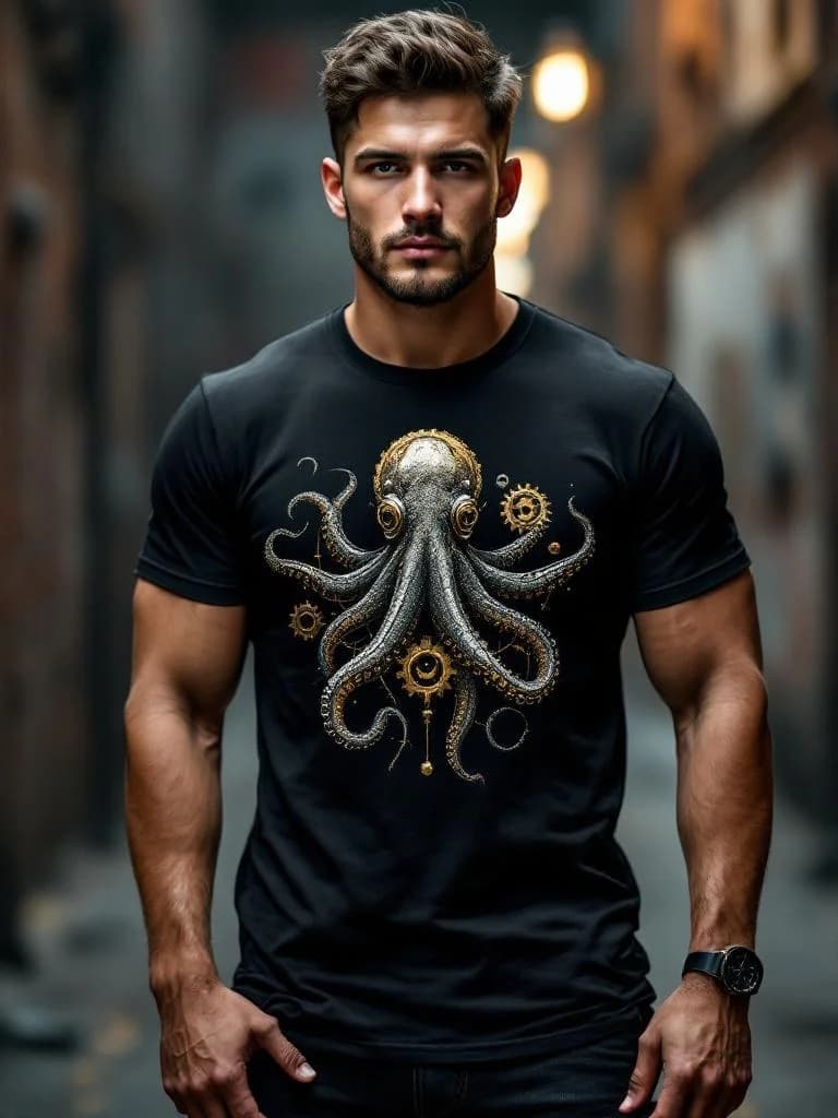 Steampunk octopus with brass gears