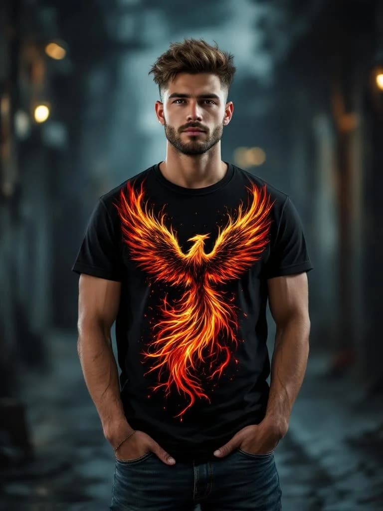 Phoenix rising from flames, epic fantasy