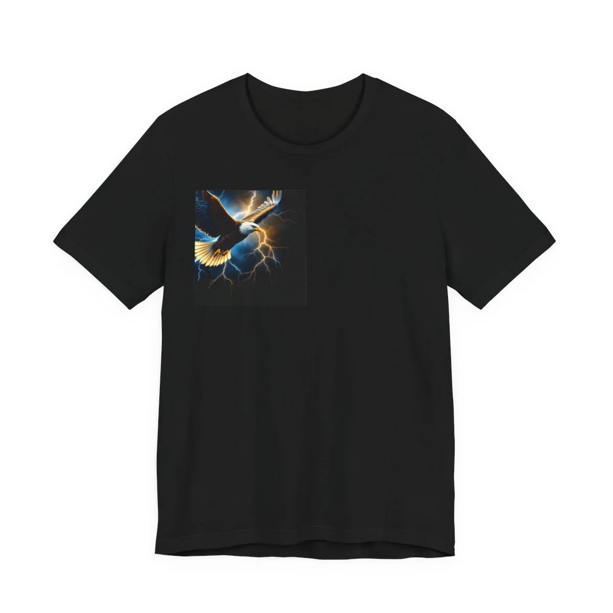 Bald eagle soaring through thunderstorm, majestic