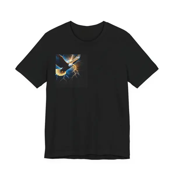 Bald eagle soaring through thunderstorm, majestic