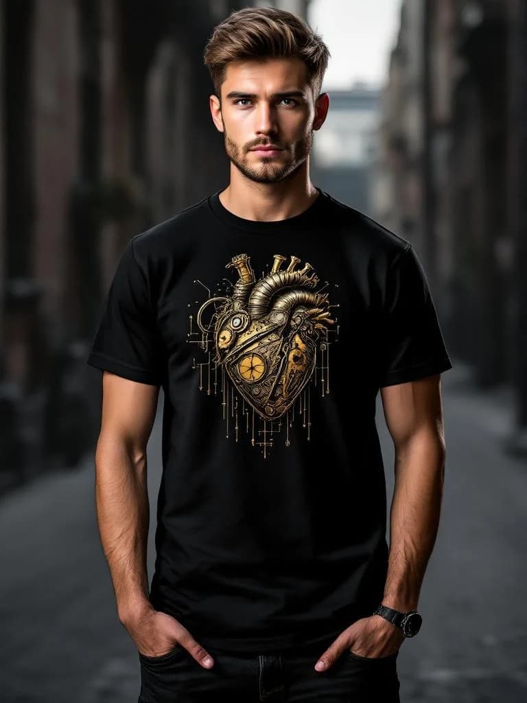 Steampunk mechanical heart with brass gears