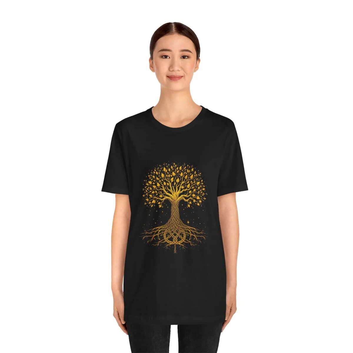 Ancient tree of life with golden Celtic knot roots