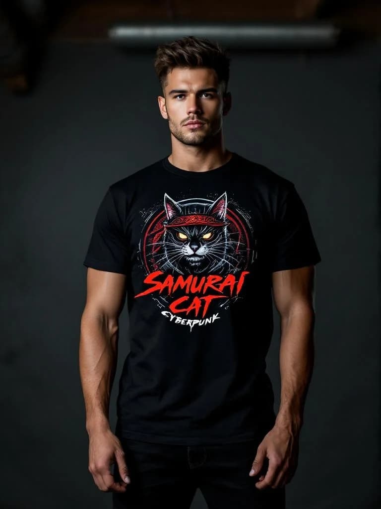 Samurai cat in cyberpunk armor