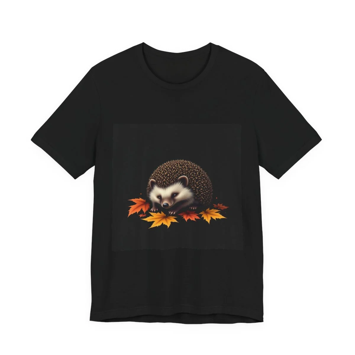 Cute hedgehog sleeping on autumn leaves, cozy fall vibes