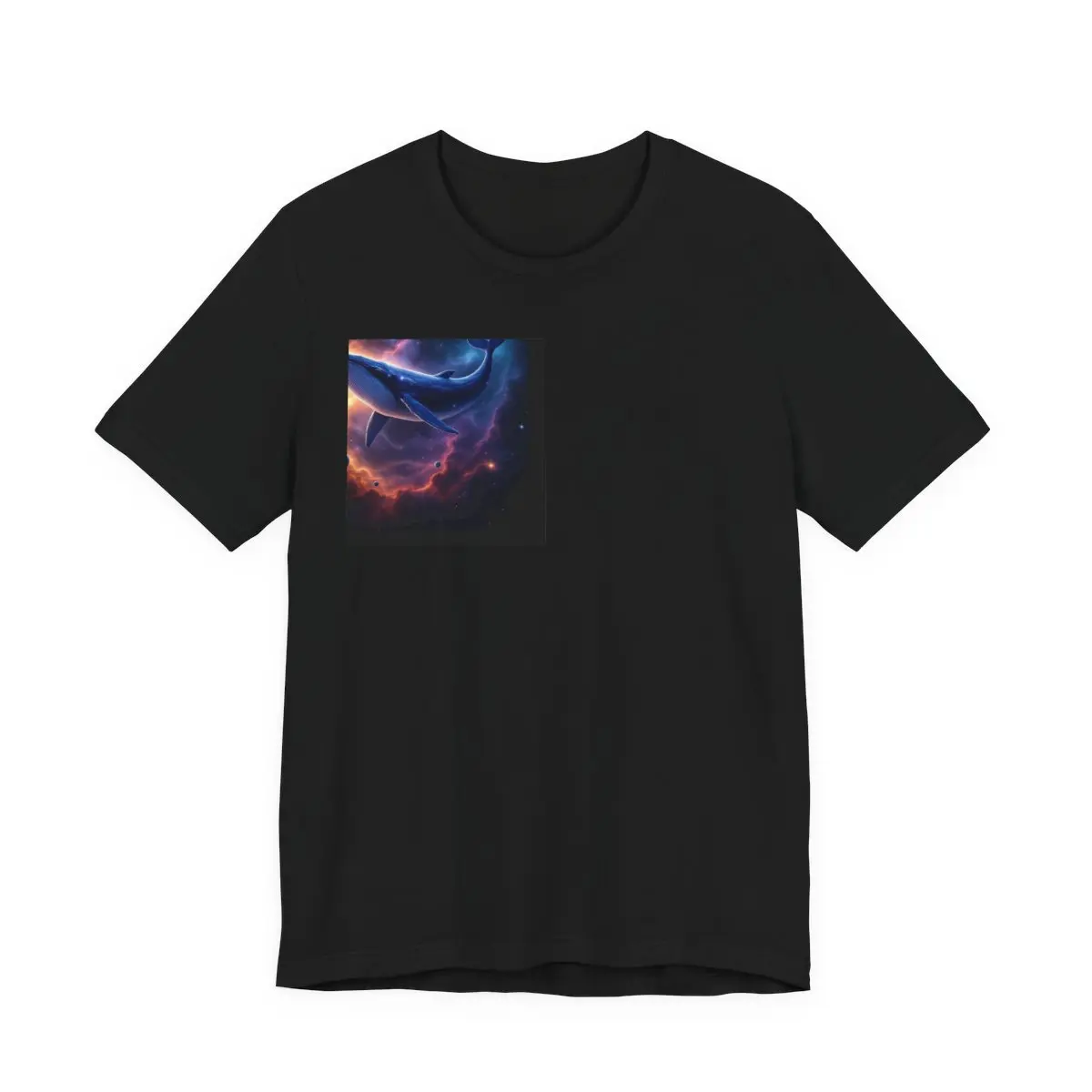 Cosmic whale swimming through nebula, surreal space art