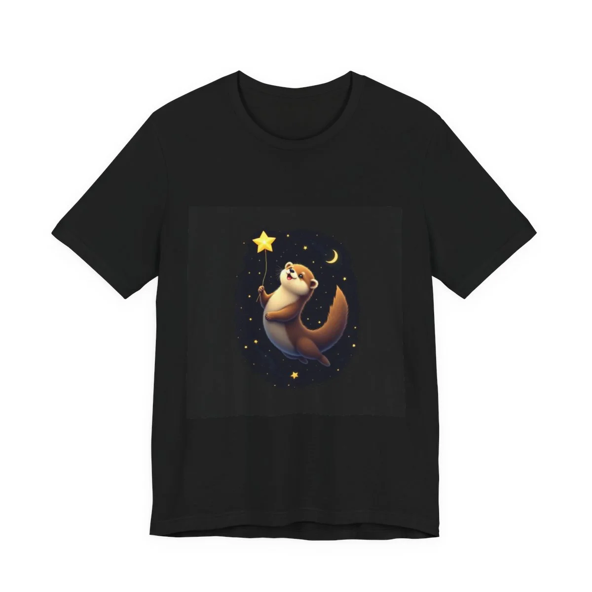 Cute otter floating on back holding a star, cosmic water creature