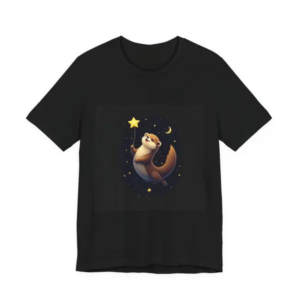 Cute otter floating on back holding a star, cosmic water creature