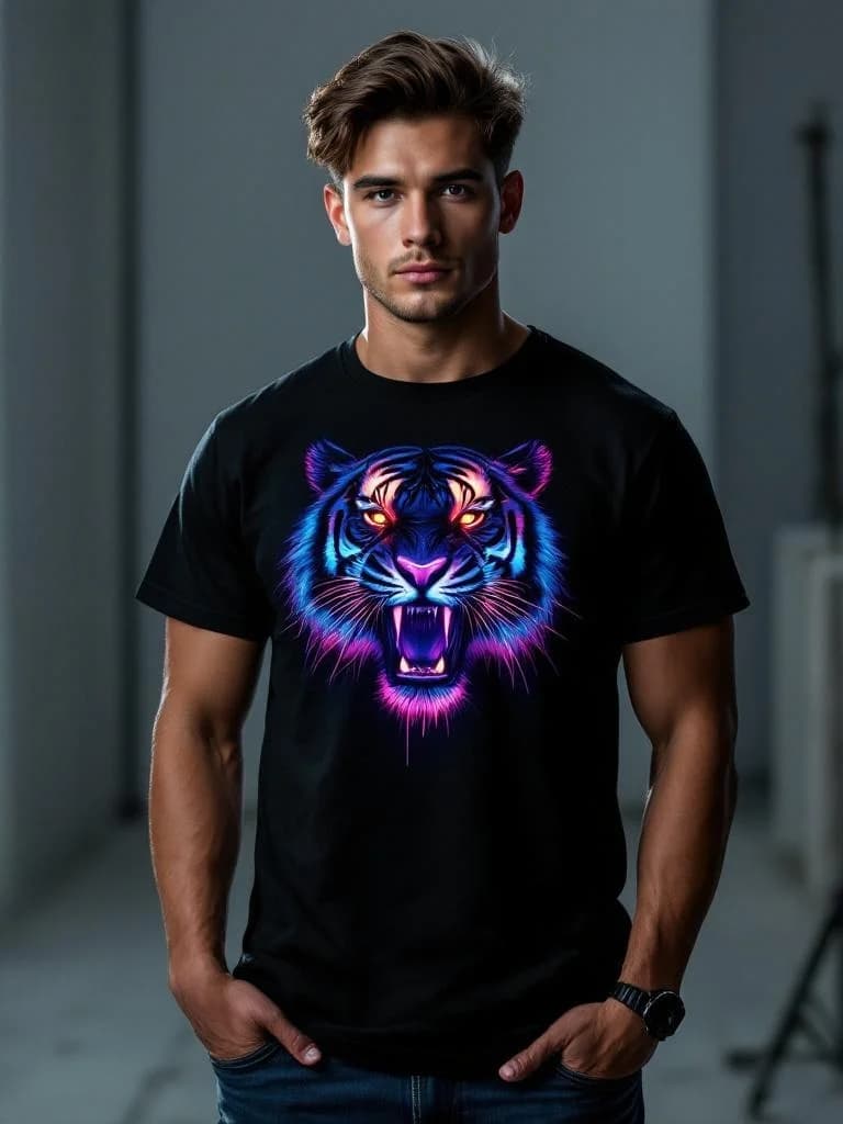 Neon tiger portrait, dramatic lighting