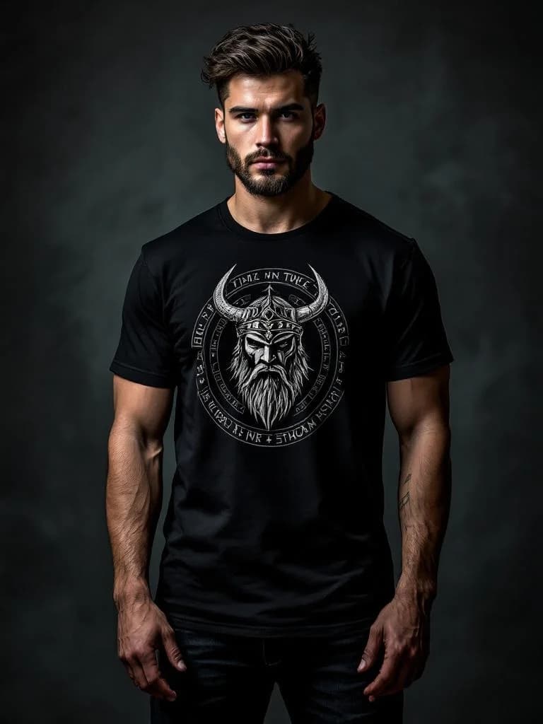 Viking warrior portrait with Norse rune symbols