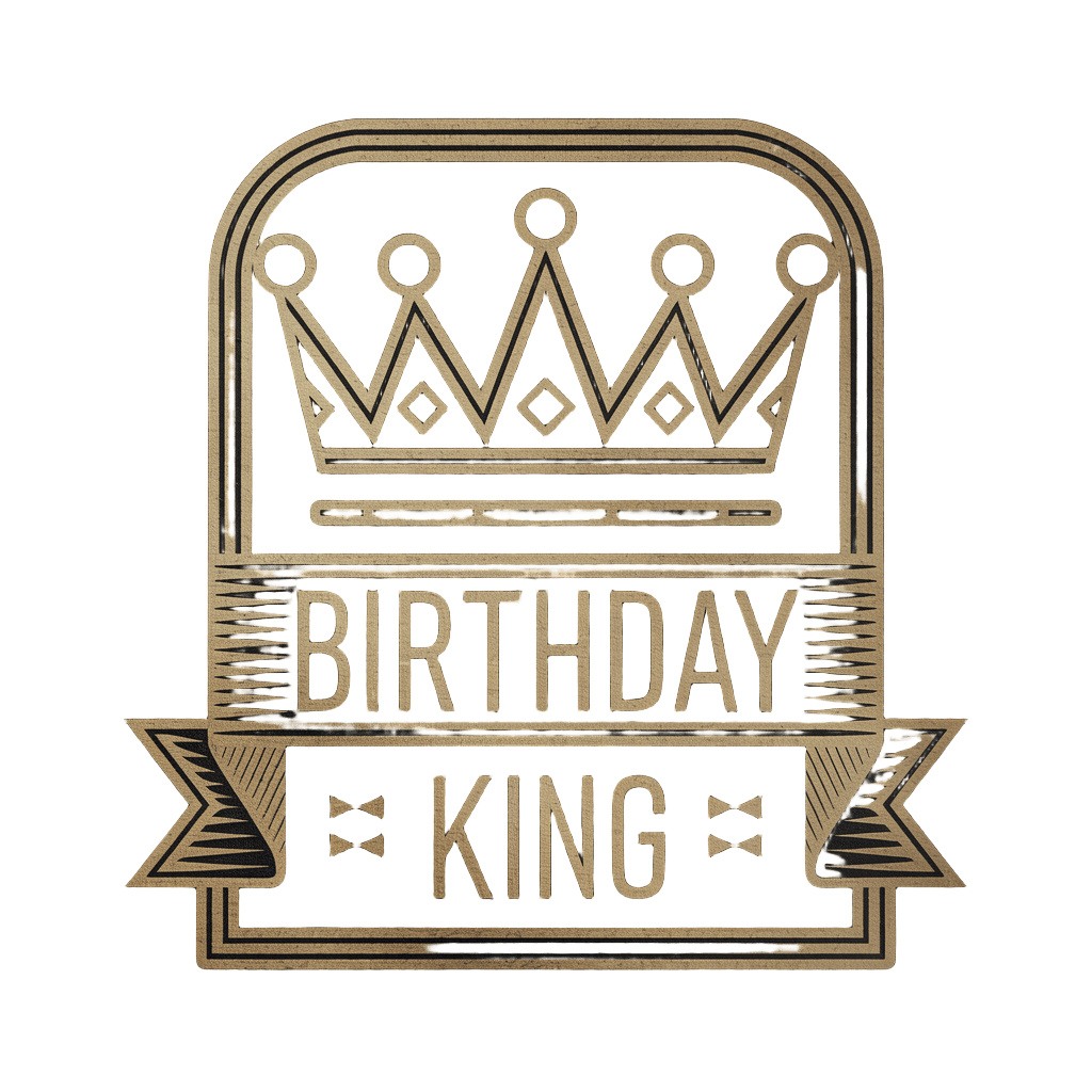 minimalist crown with text "BIRTHDAY KING" royal celebration design, on black background, t-shirt design