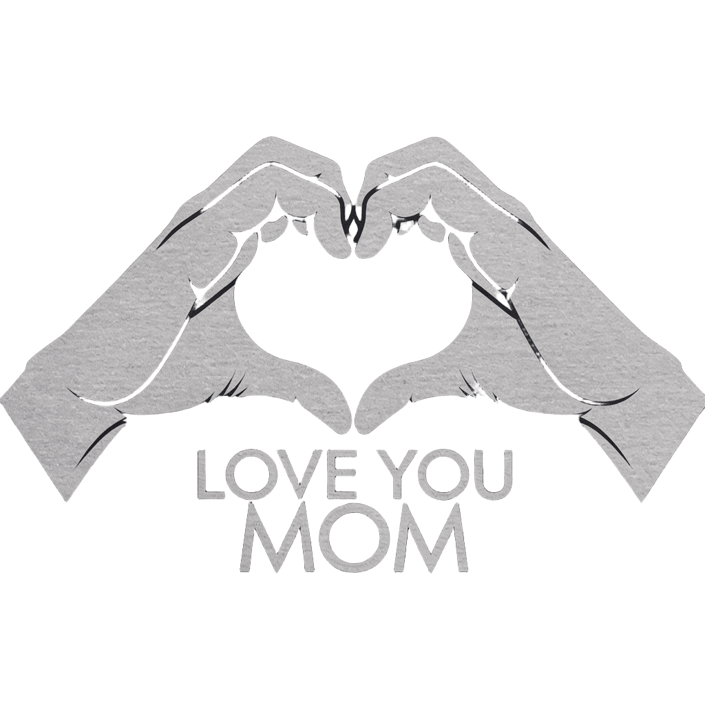 minimalist design of hands forming heart with text "Love You Mom" clean modern, on black background, t-shirt graphic