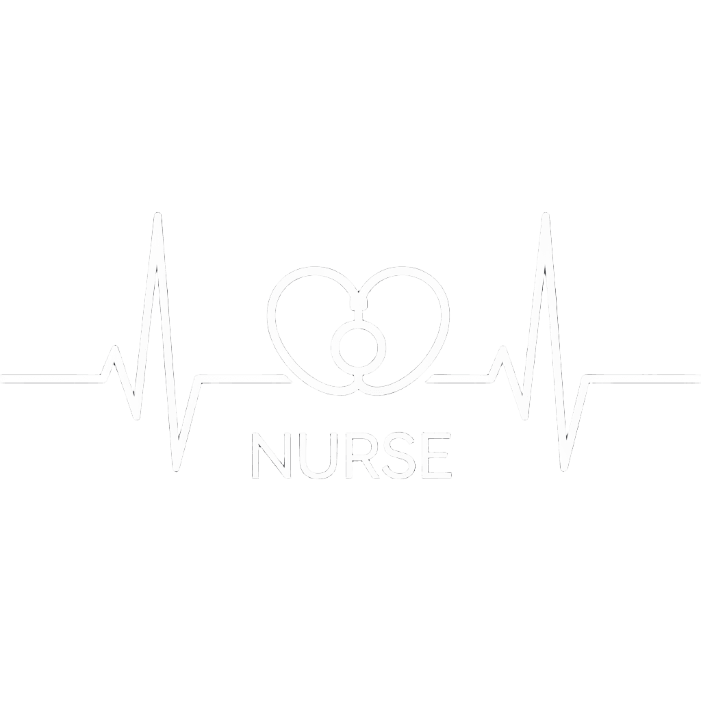minimalist heartbeat line with stethoscope forming heart and text "NURSE" clean modern, on black background