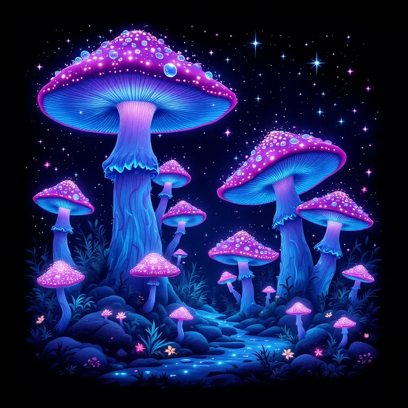 Bioluminescent mushroom forest