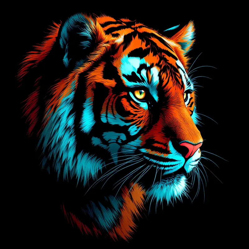 "neon tiger portrait, dramatic lighting"