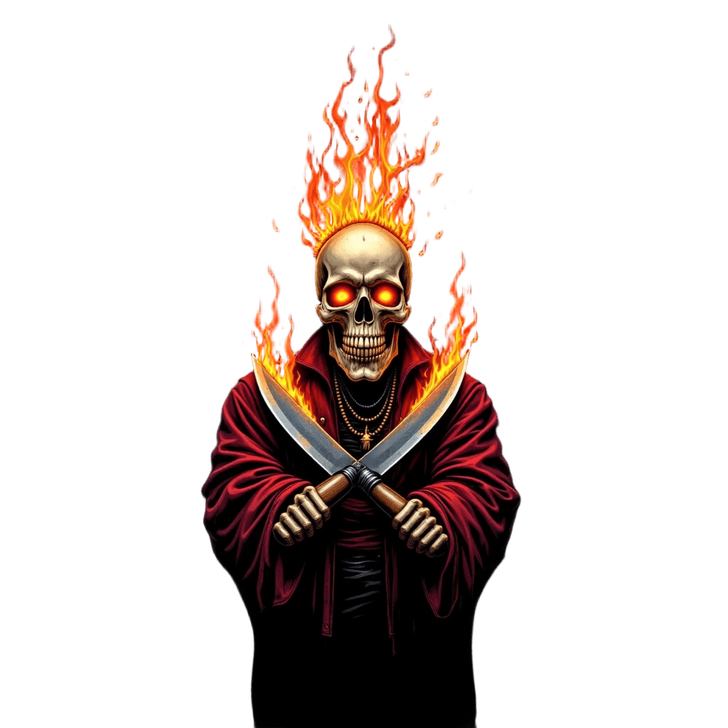 Chef skull with crossed knives and flames