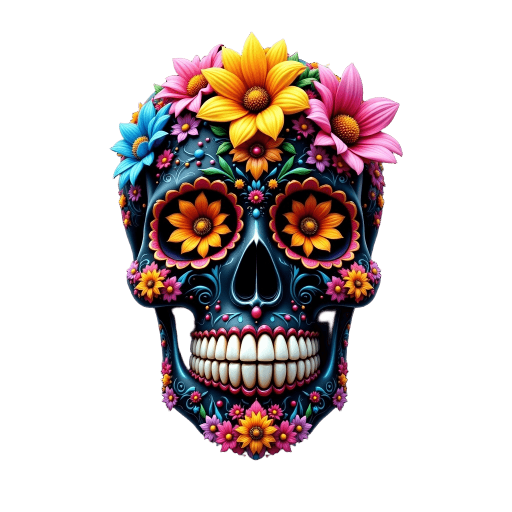 Sugar skull made of candy and flowers