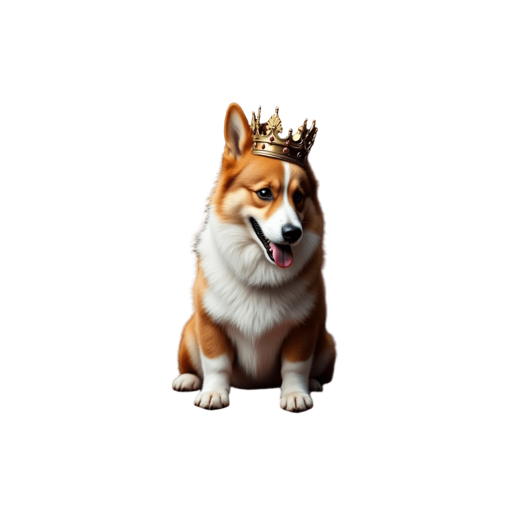 Corgi King Wearing Crown on Throne