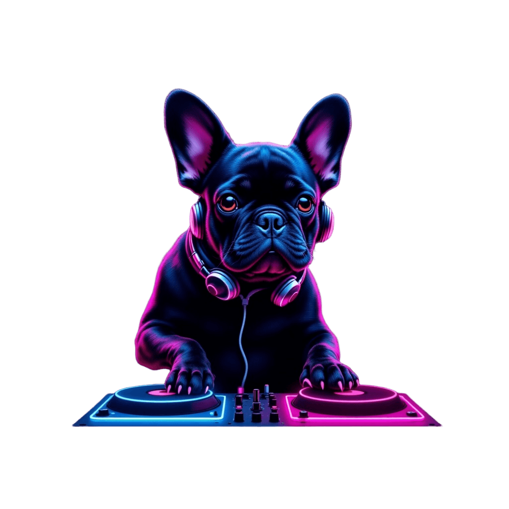 French Bulldog Dj with Headphones and Turntables
