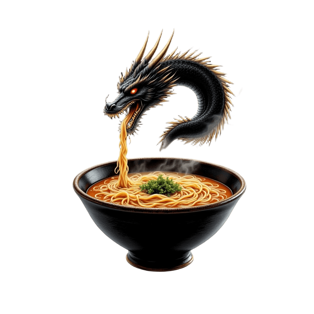 Ramen bowl with dragon made of noodles