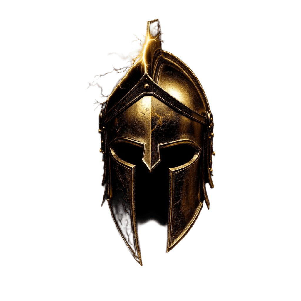 Spartan helmet with lightning bolt, warrior fitness