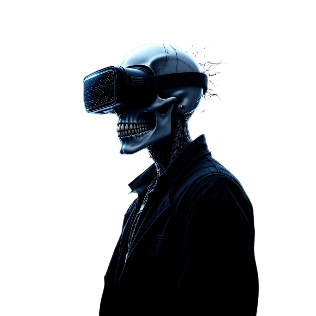 Skull Wearing Vr Headset with Matrix Code