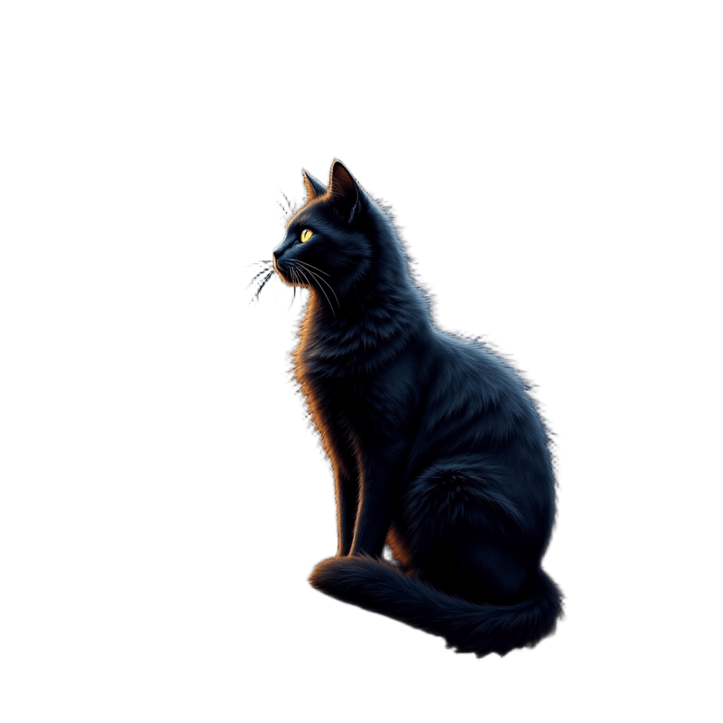 Black Cat with Galaxy Fur on Crescent Moon