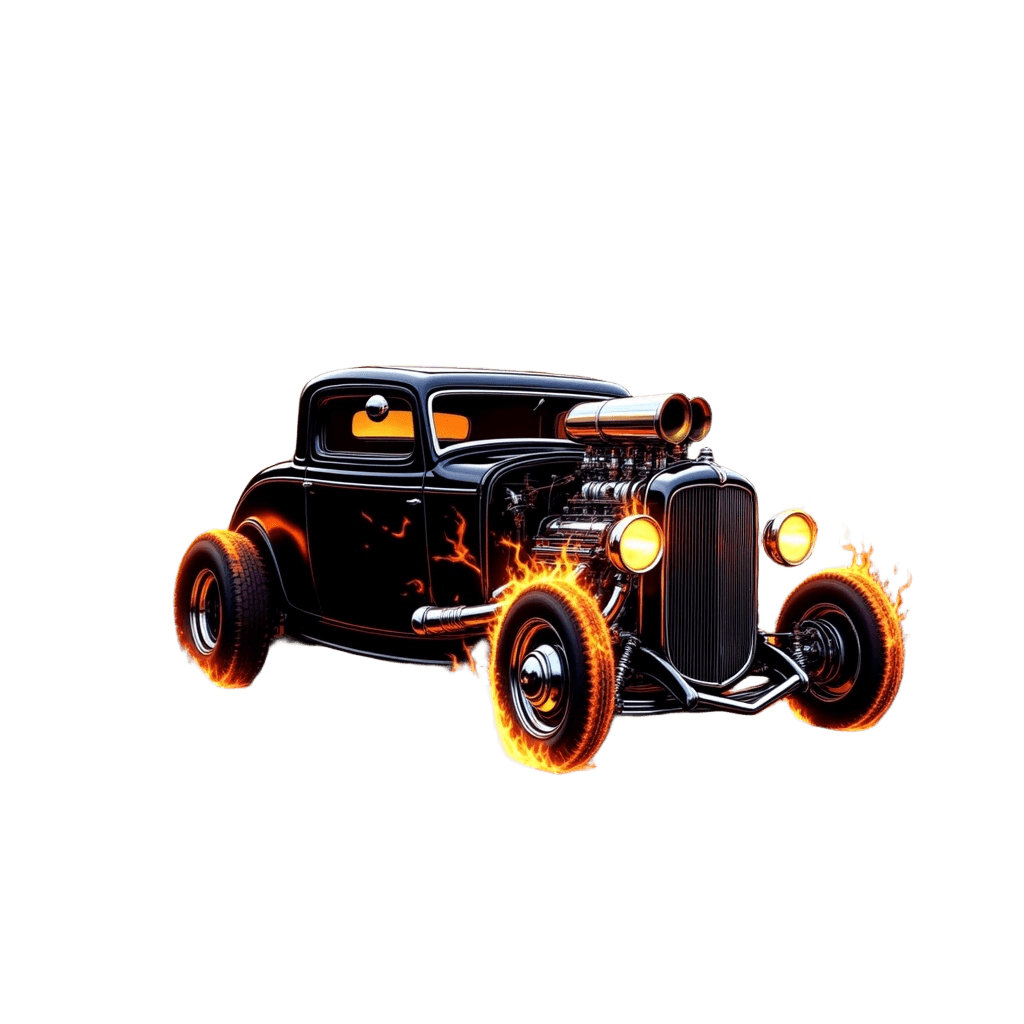 Classic Hot Rod Rat Fink with Flames and Skulls