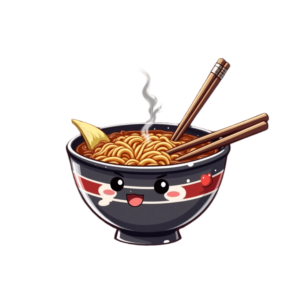 Kawaii ramen bowl character with chopsticks