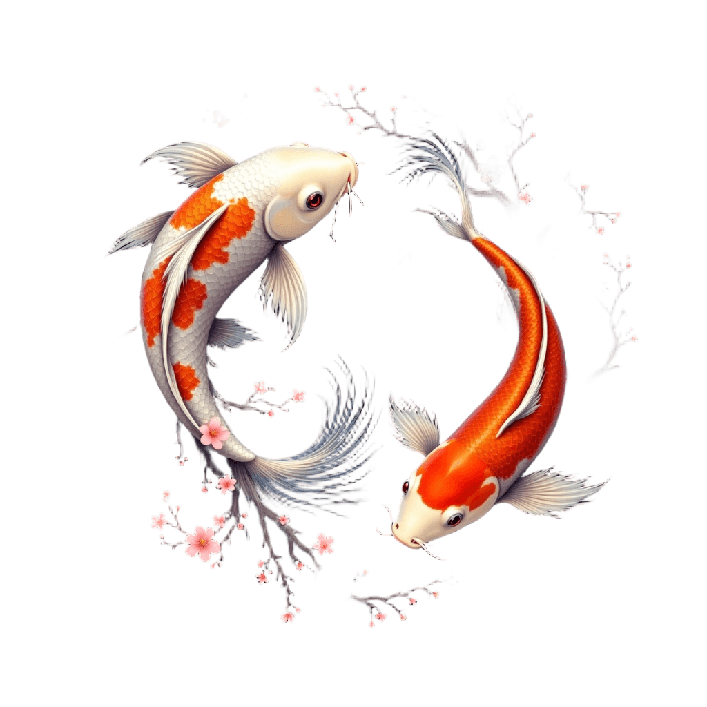 Two Koi Fish in Yin-yang with Cherry Blossoms