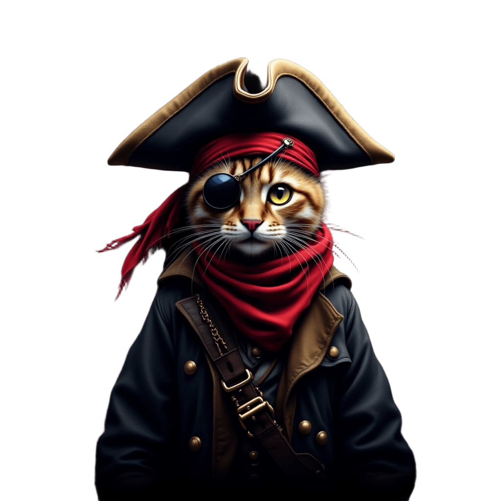 Tabby Cat As Pirate Captain with Eye Patch