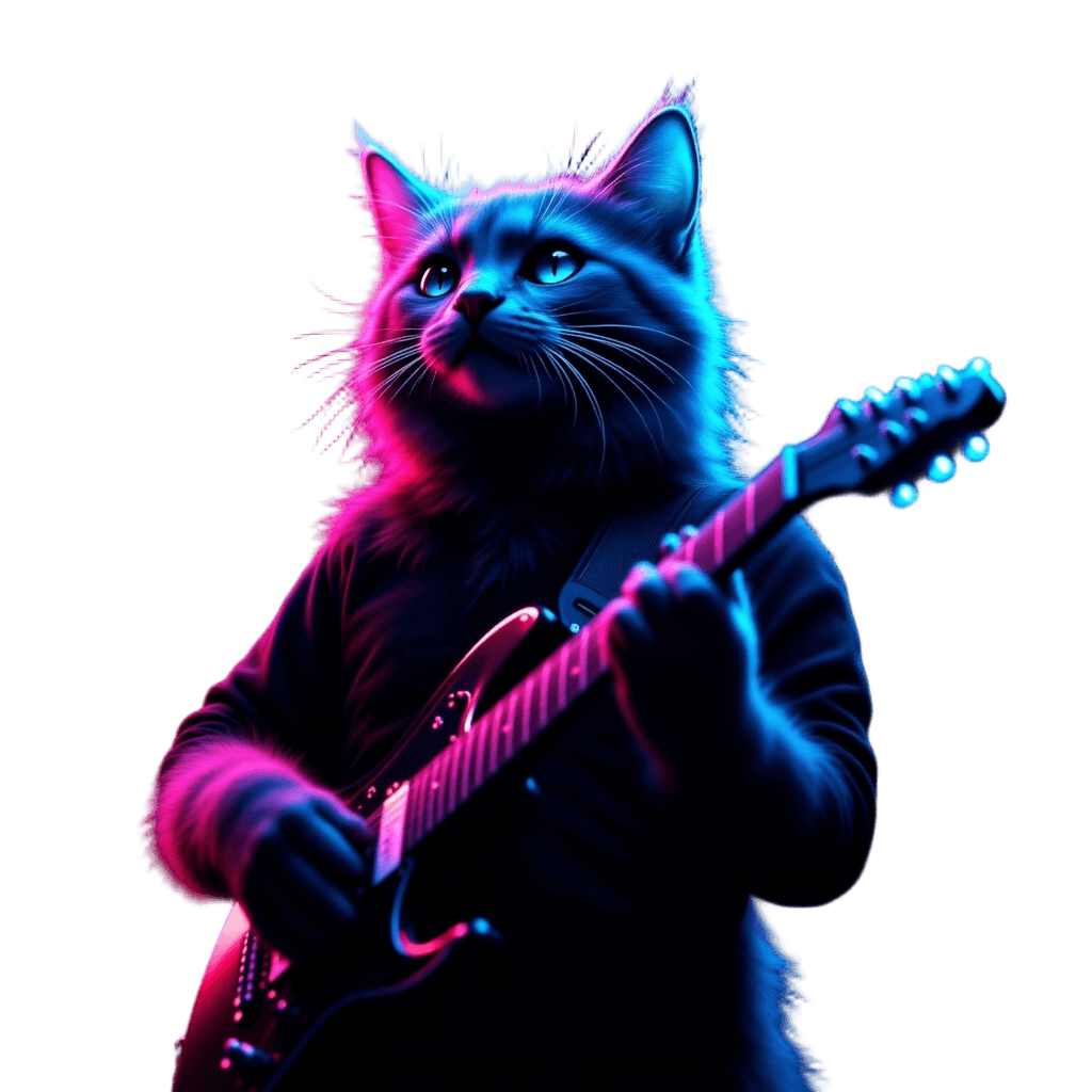 Cat Band Playing Rock Concert with Neon Lights