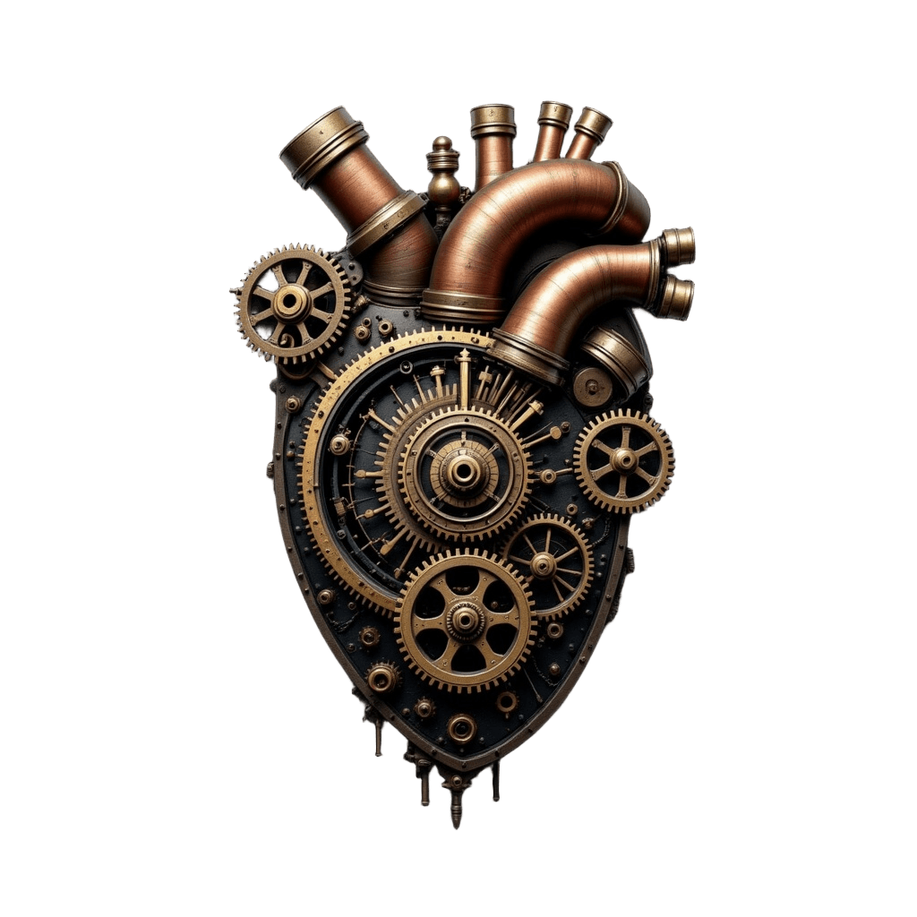 Clockwork Heart with Gears Springs and Copper