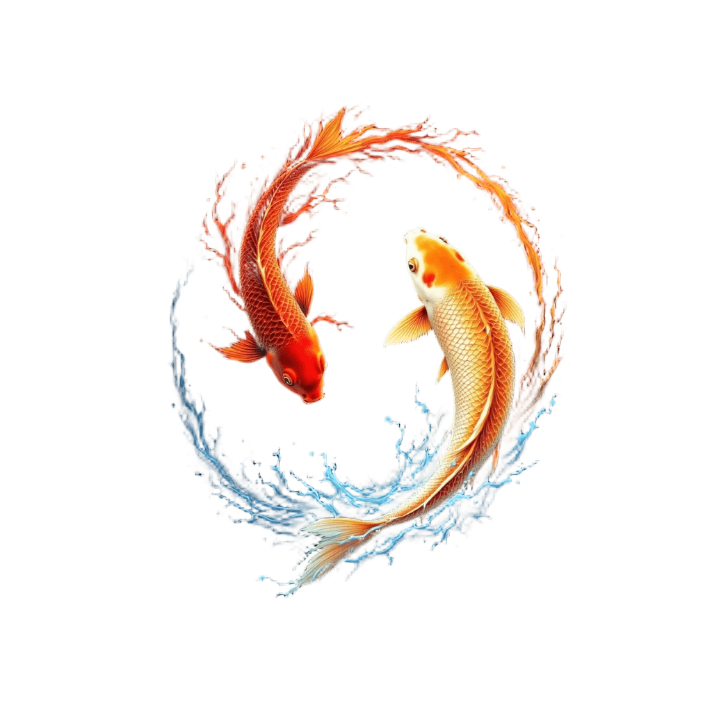 Yin Yang Made of Fire and Water with Koi Fish