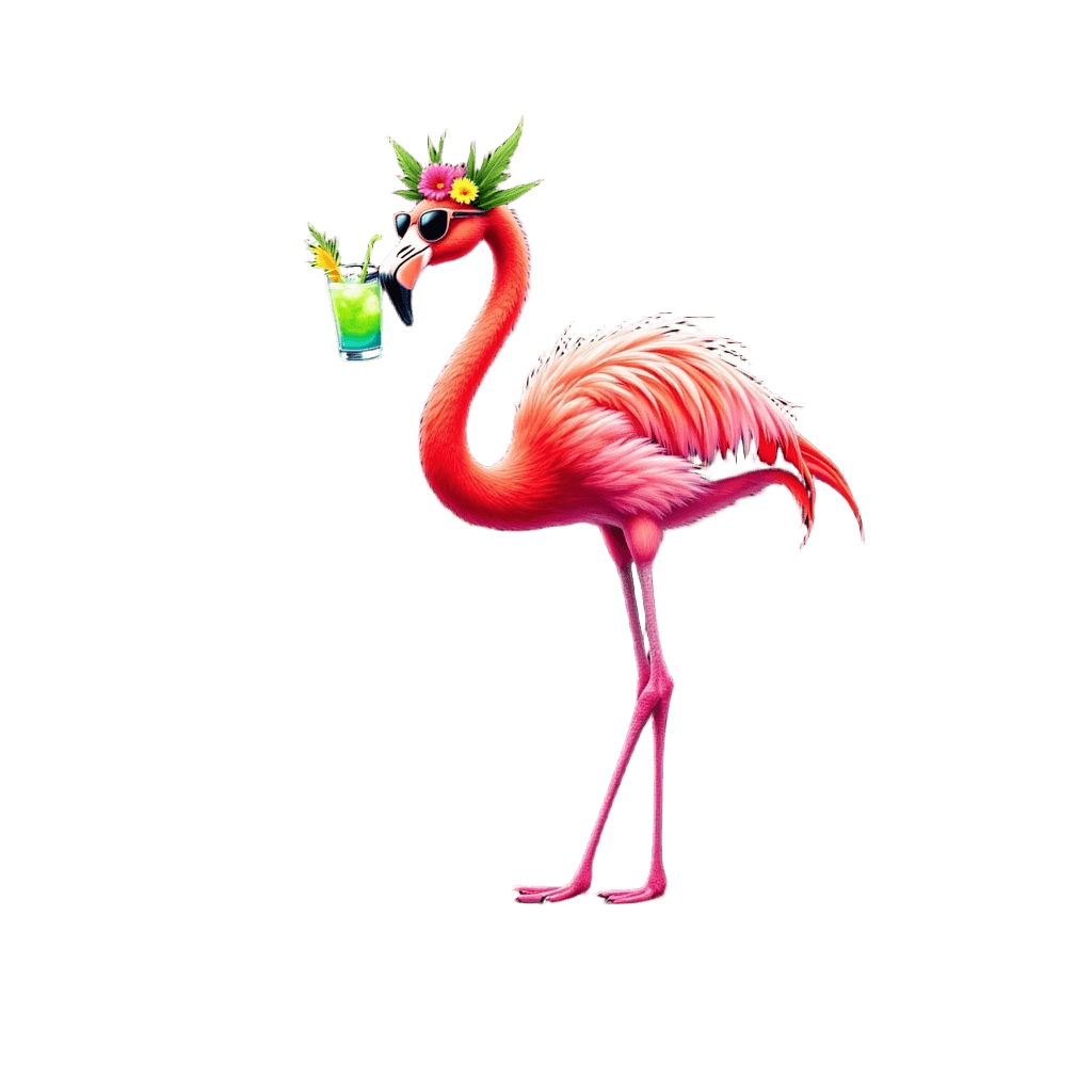 Flamingo Wearing Sunglasses with Tropical Cocktail
