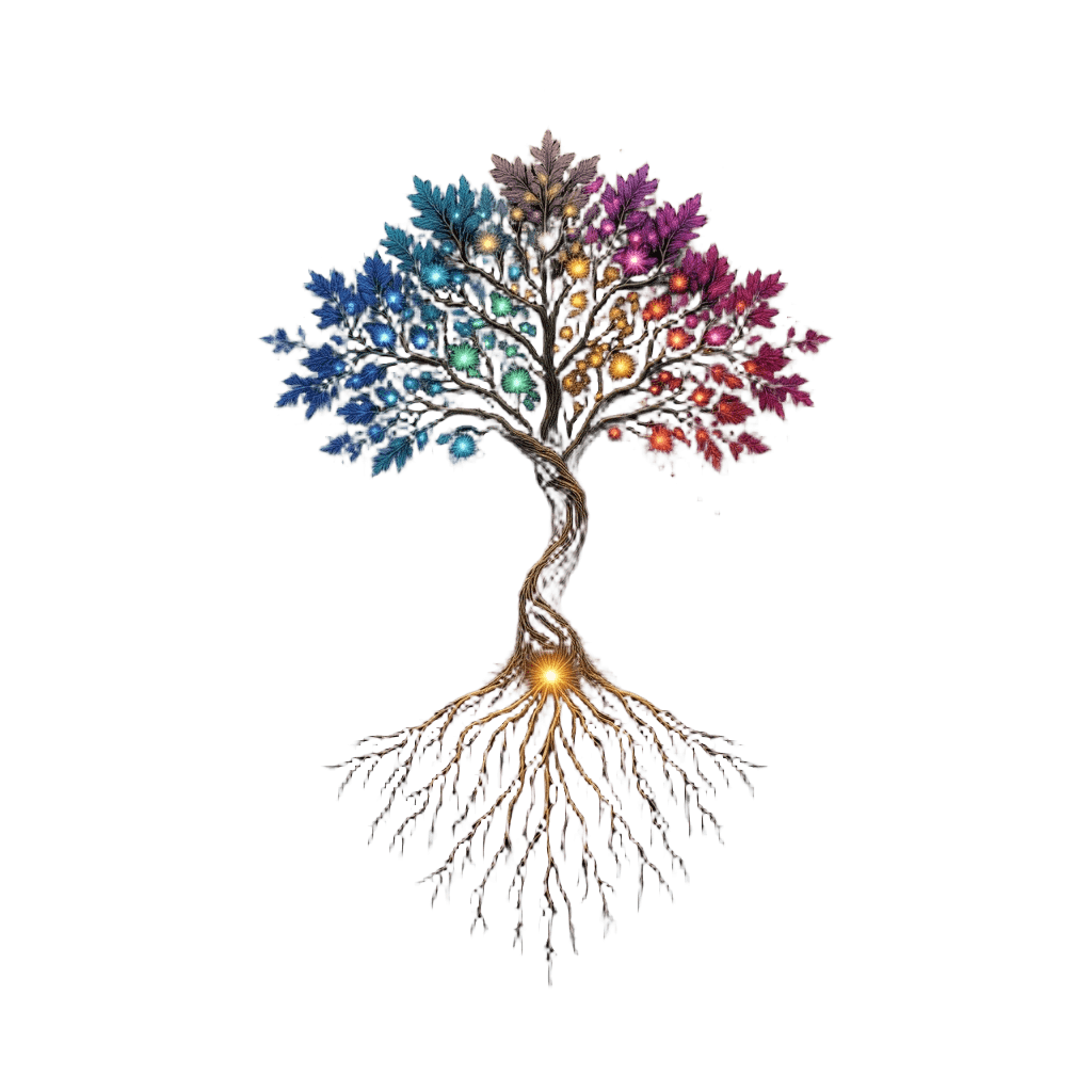 Fractal tree of life with roots and branches of light